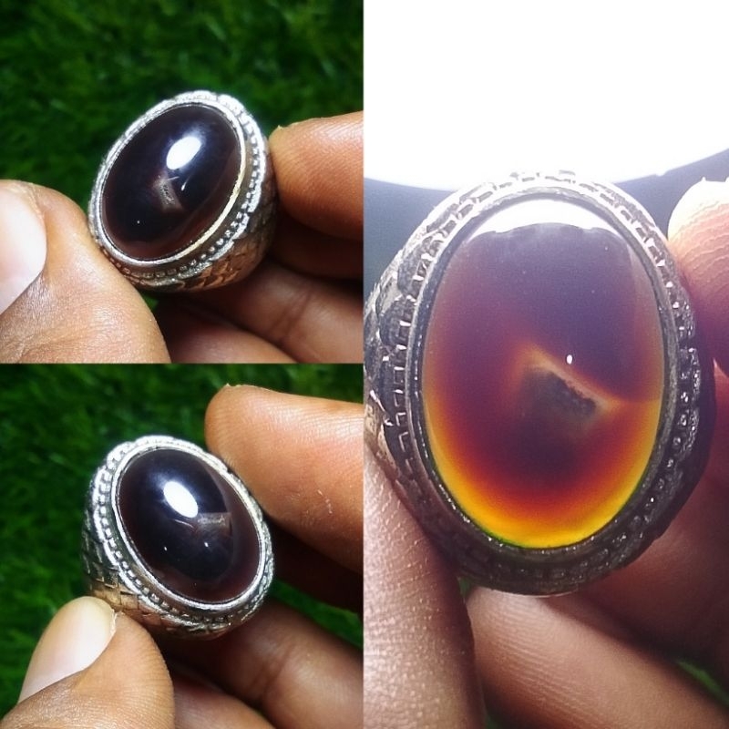 Batu cincin natural akik cempaka madu combong rambut Ss11