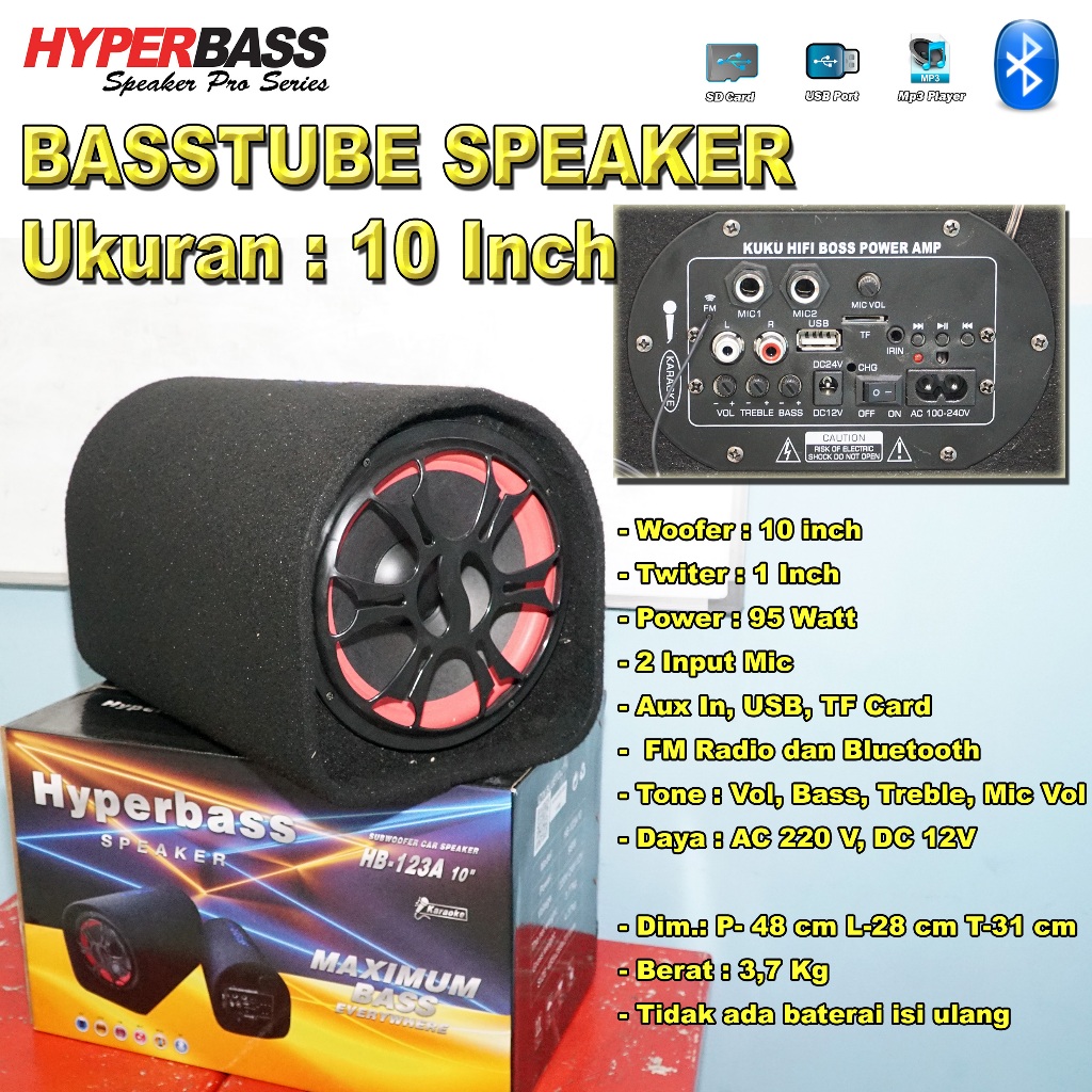 Speaker Basstube 10 Inch / Spiker mobil 10 in/ Speaker Bass / Speaker Karaoke Bluetooth  HB 123 A
