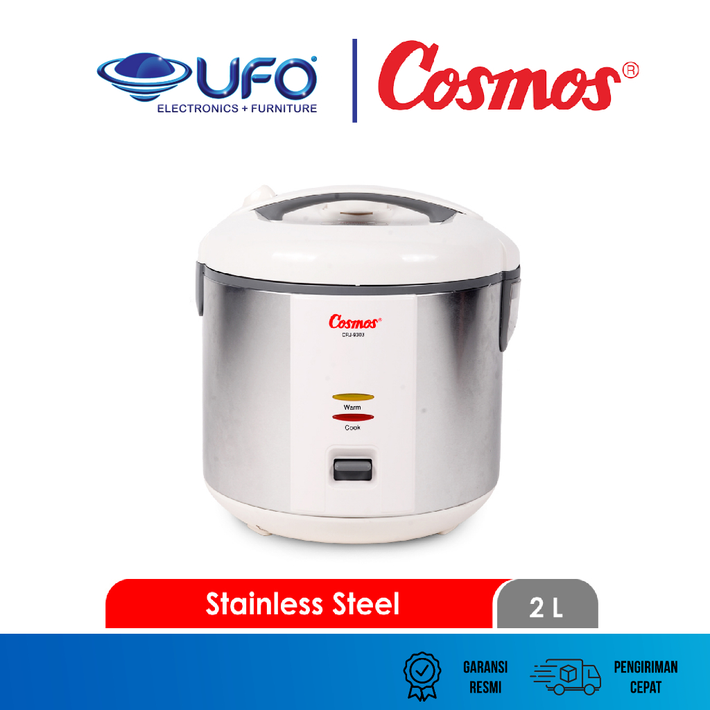 Cosmos Rice Cooker Stainless Steel Penanak Nasi 2 Liter CRJ9303