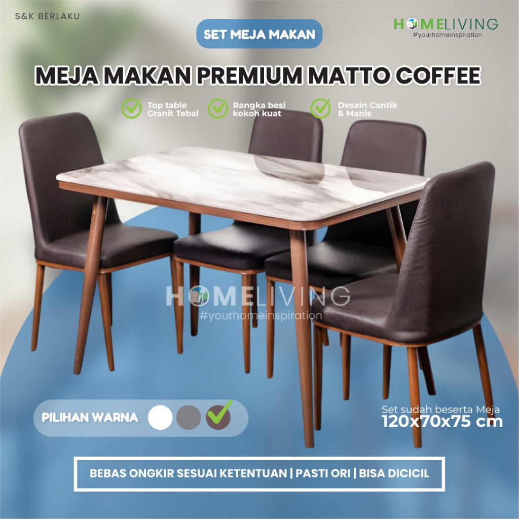 HOMELIVING - MEJA MAKAN MARMER - MEJA MAKAN 6 KURSI - MEJA MAKAN 4 KURSI - SET MEJA MAKAN MARMER