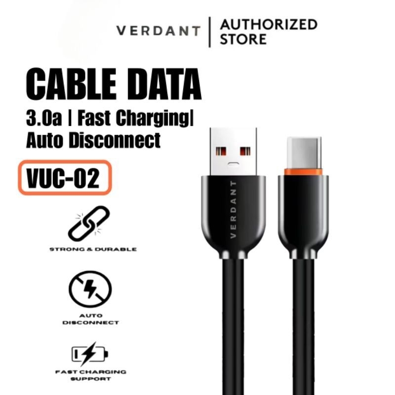 VERDANT VUC-02 KABEL DATA USB TYPE C CABLE V8 3A QC3.0 SUPER FAST CHARGING 120W