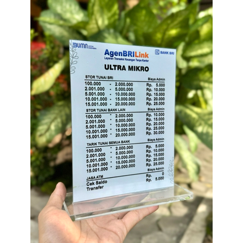 

(BISA GANTI TARIF) AKRILIK MEJA LAYANAN AGEN BANK BRI BRILINK BRI-LINK UKURAN 15x20cm BAHAN SUPER TEBAL