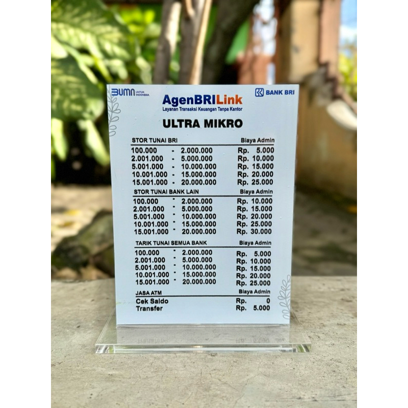 

(BISA GANTI TARIF) AKRILIK MEJA UKURAN 15x20cm AGEN BANK BRILINK BRI LINK BRI-LINK BAHAN TEBAL KUAT