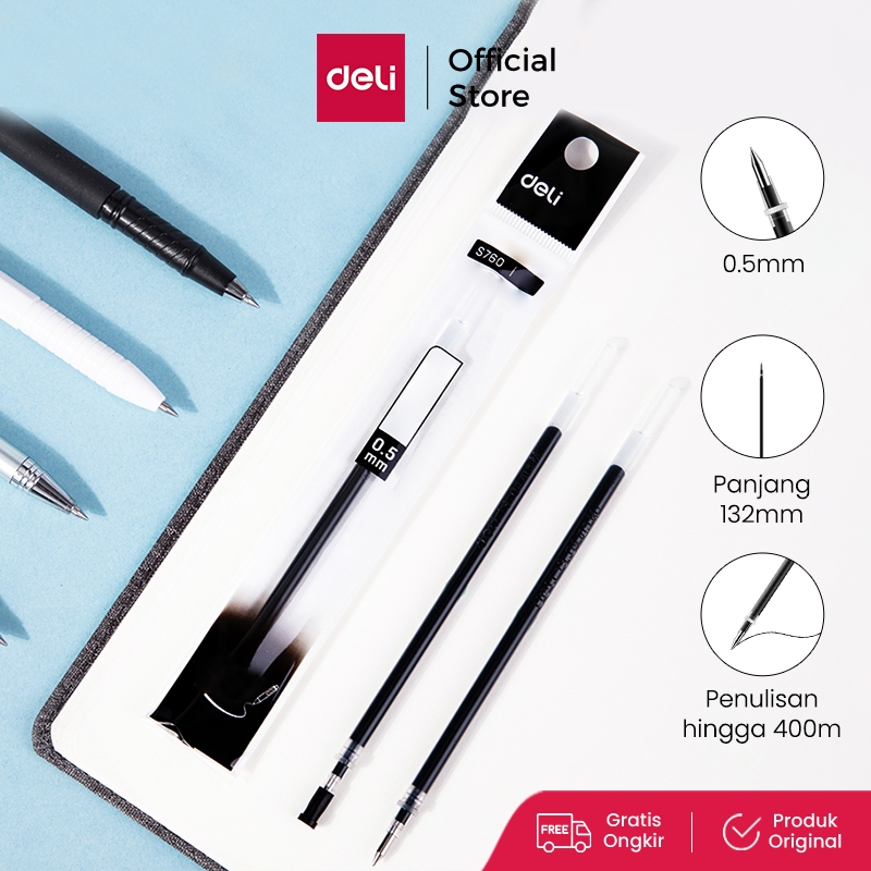 

Deli Gel Pen Refill/Isi Ulang Pulpen Gel 0.5/0.7mm Tinta Hitam Biru Merah S760 S761