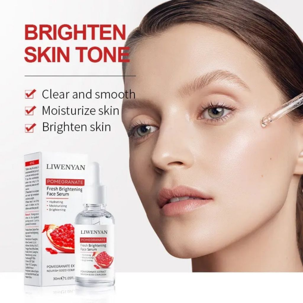 LIWENYAN Serum Wajah Organik Alami Delima, Serum Pencerah Kecantikan Perawatan Kulit Peremajaan Pele