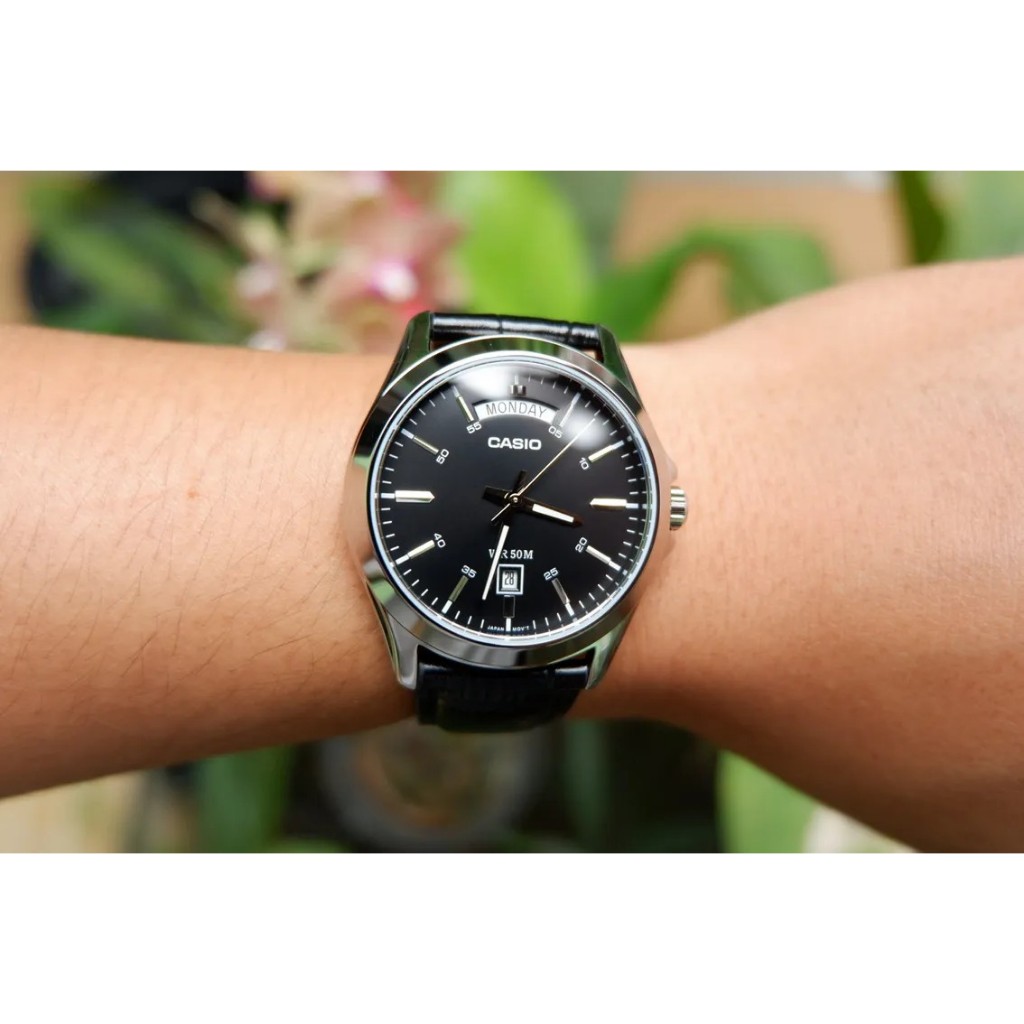 favorit jam tangan pria analog casio standard mtp-1370l-1avdf mtp1370 mtp-1370l enticer black dial