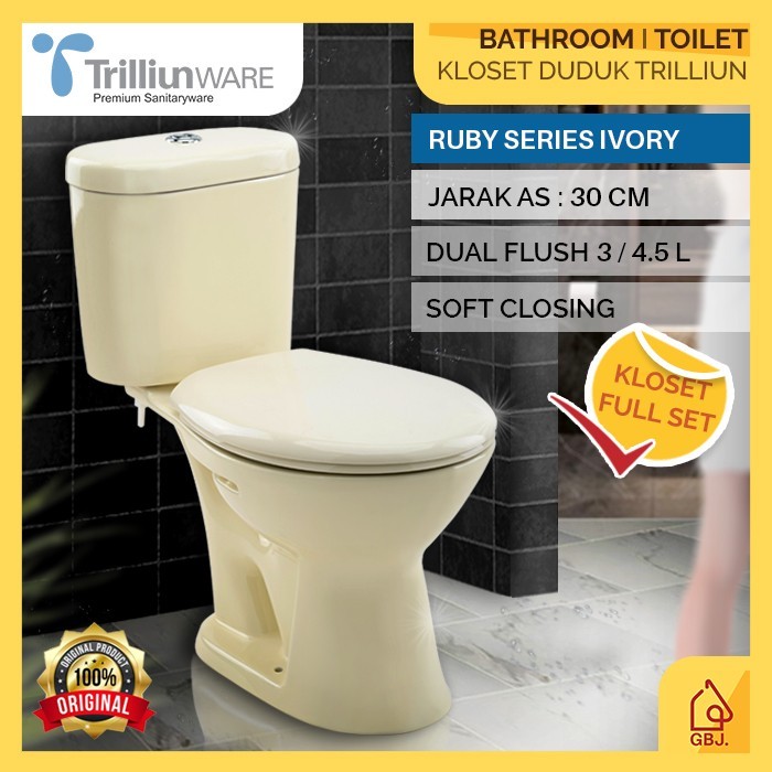 KLOSET DUDUK TRILLIUNWARE RUBY WARNA IVORY AS 30 CM DUAL FLUSH SOFT CLOSING / CLOSET DUDUK MURAH TRI