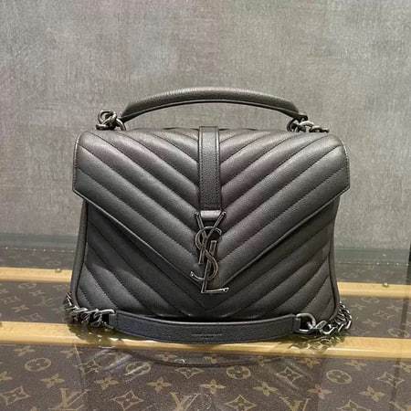 Saint Laurent Monogram - Tas Rantai Kampus, Tas Tangan Kulit Domba Hitam, Tas Bahu & Selempang Elega