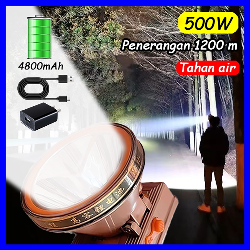 Headlamp outdoor / Senter kepala 500 watt /  anti air / Daya tahan baterai yang tahan lama / Senter 