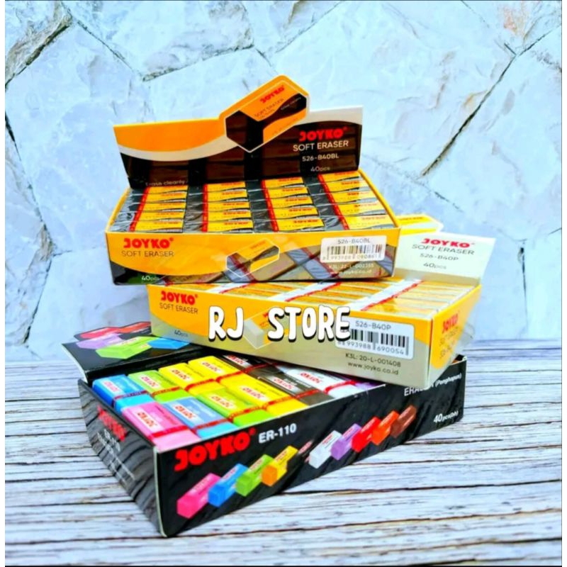 

40 PCS PENGHAPUS PENSIL JOYKO ER-110 S26-B4OP WARNA HITAM/PUTIH DAN WARNA WARNI