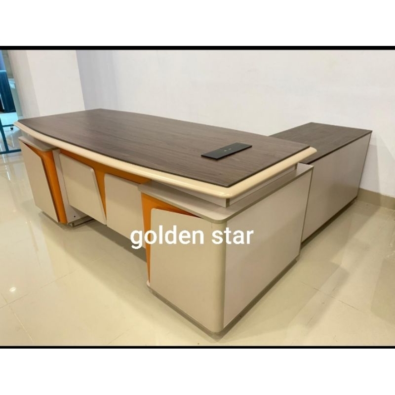 meja kantor direksi/ direktur 2261 uk.2- 2.4 meter model L sudut lengkap meja samping laci minimalis