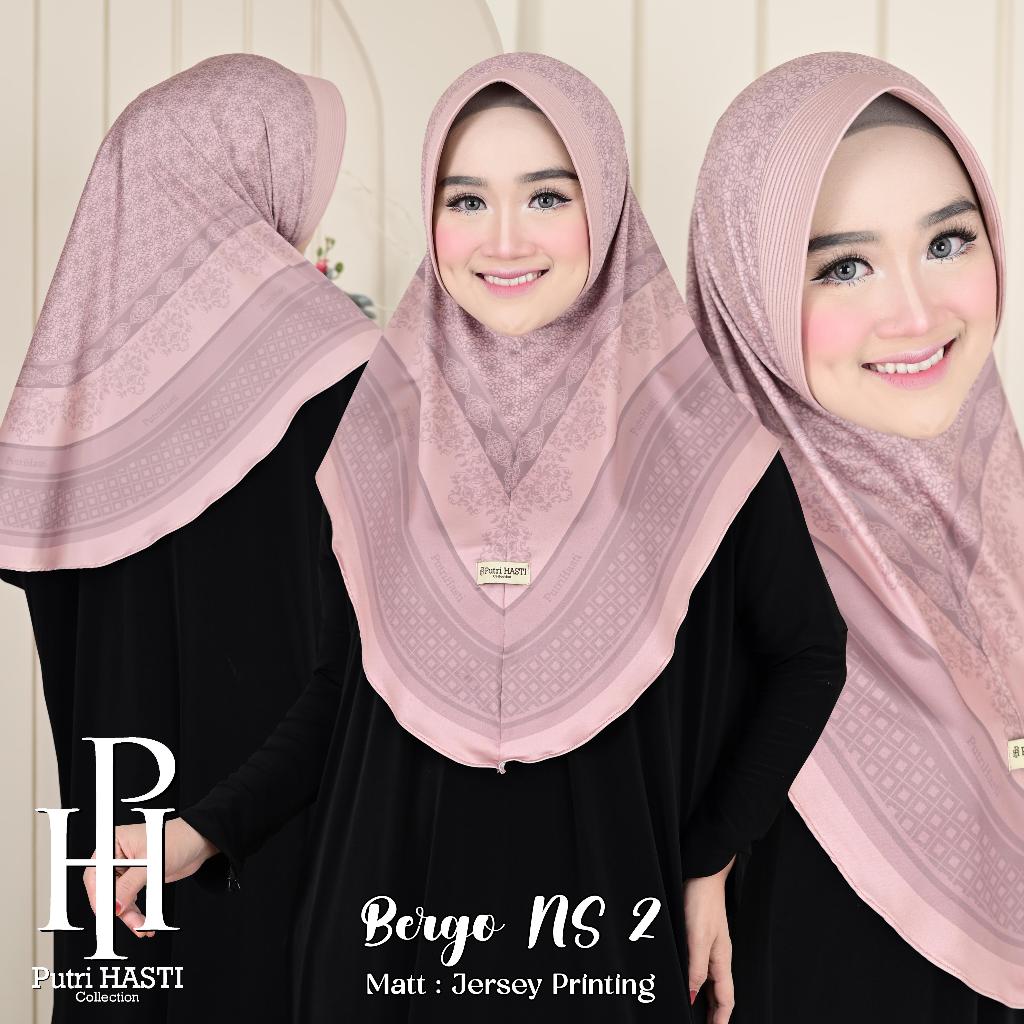PUTRI HASTI Hijab Bergo Motif Printing Jilbab Instan Pet Jersey Premium NS2