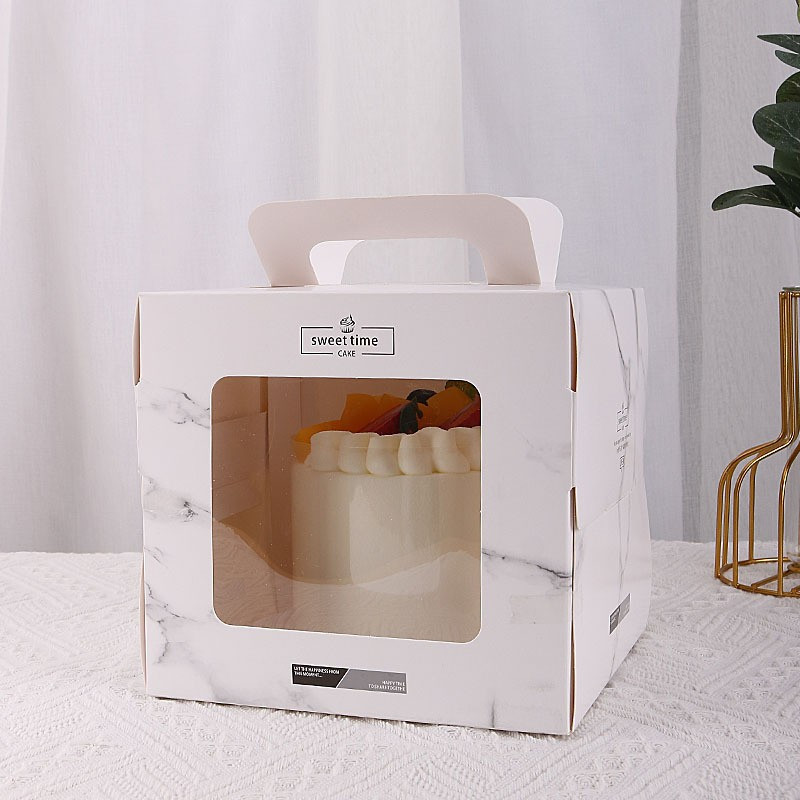 Tas Kue Dus Tart White Marble Korean Box Kue Tart Isi 5 Pcs  Kotak Kue Ulang tahun Kardus Kecil/Seda
