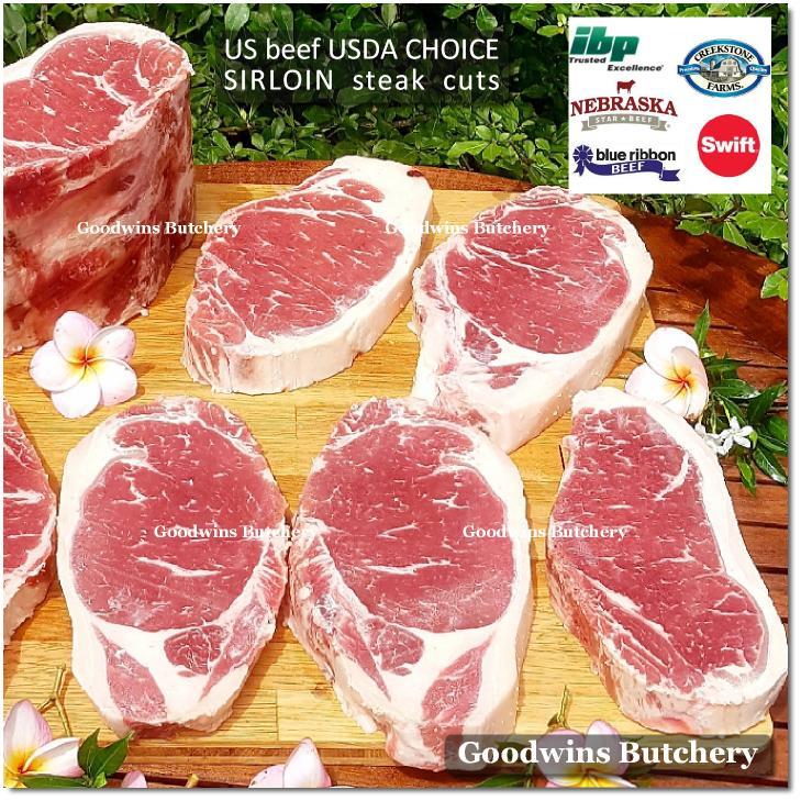 

US beef SIRLOIN CHOICE frozen steak cuts USDA Swift IBP BlueRibbon Nebraska daging sapi has luar Striploin New York strip
