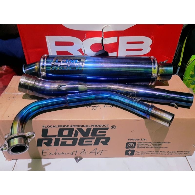 knalpot lone rider satria fu injeksi full blue set pipa