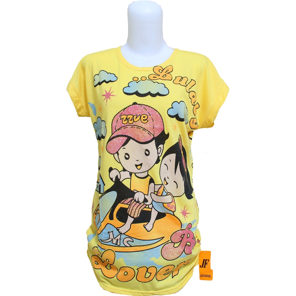 Busana Baju Pakaian Fashion Wanita Atasan Kemeja Blus Blouse Lengan Pendek Kaos Katun Lulaby Kuning
