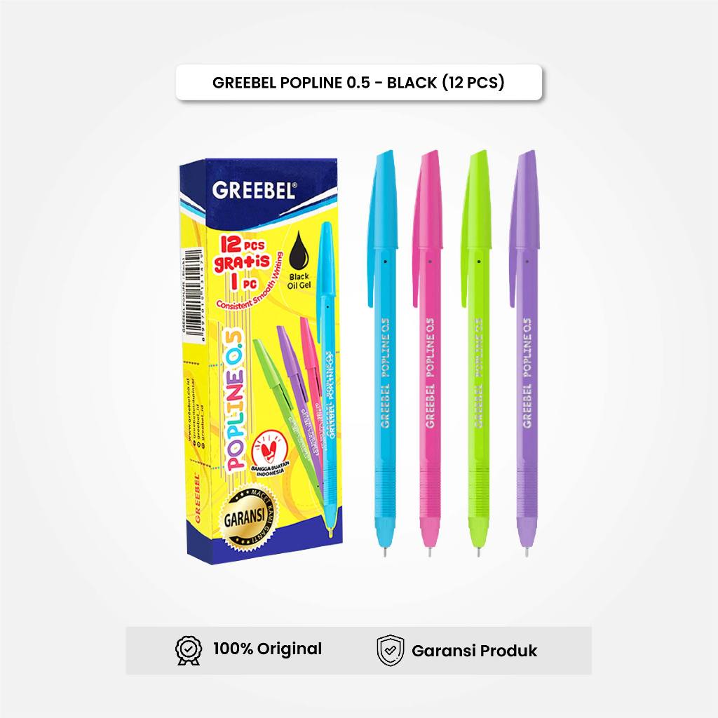 

Pulpen Bolpen Greebel Popline 0.5 Hitam (12PCS/BOX) / Ballpen Ballpoint Pena
