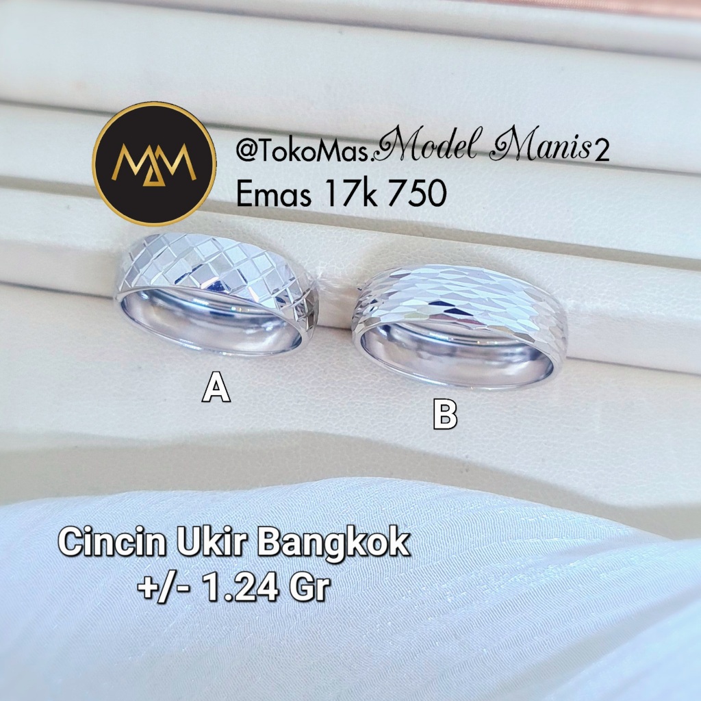 Cincin Polos ukir kilap emas putih 750 kadar 17k