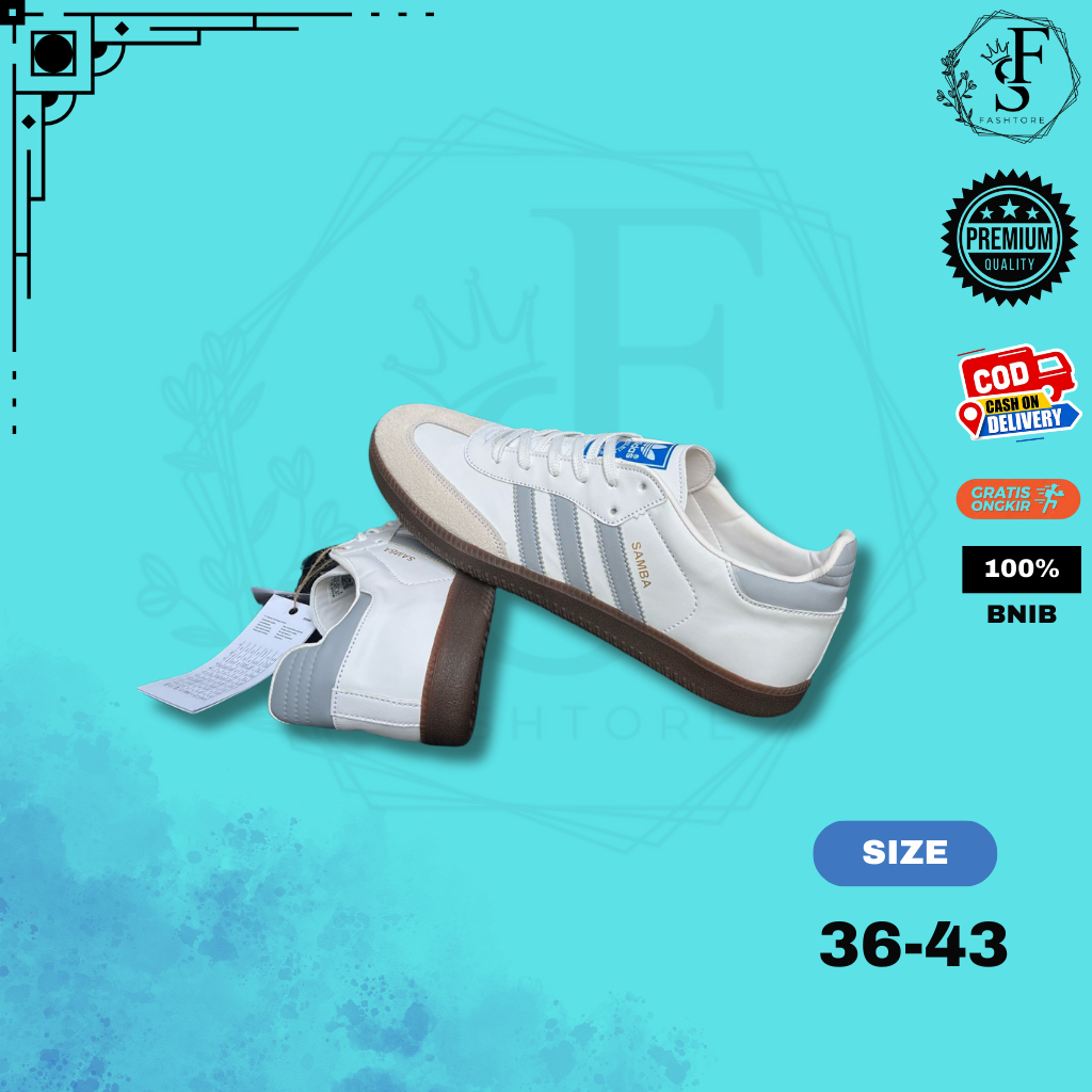 Sepatu Adidas Samba OG Putih Lis Abu Sneaker pria terbaru BNIB