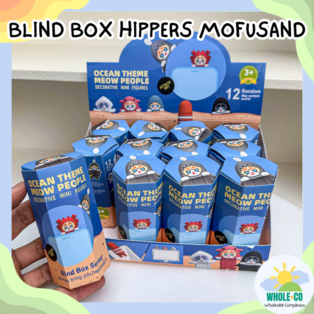RJ2 (1 Box Isi 12 Pcs) Blind Box Hippers Mofusand Mini Figures Kucing Laut Mystery Handphone Lucu