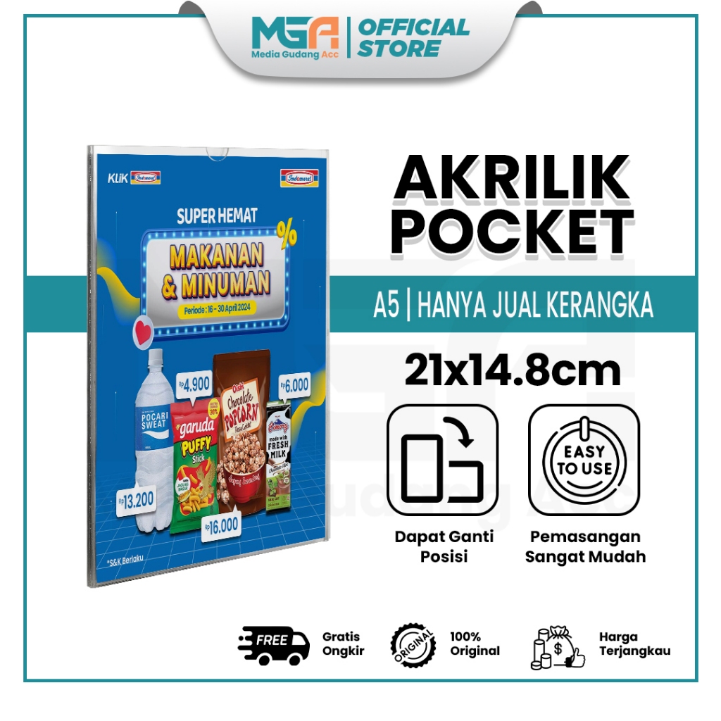 

Akrilik Pocket A5 2mm / Tempat Poster Tempel Dinding Akrilik - Sign Holder untuk Display Poster Marketing dan Promosi