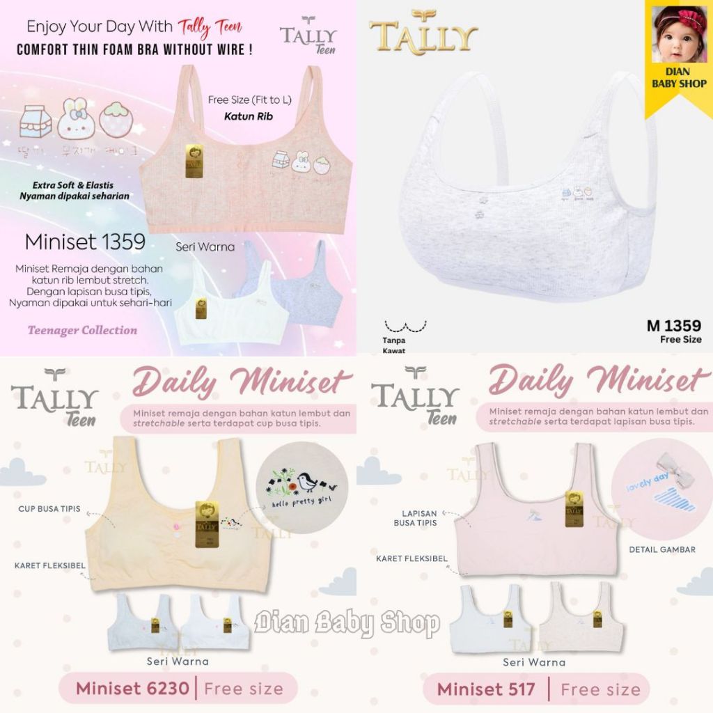 TALLY || Miniset Bahan Katun Rib Fit to L Minibra Anak Step 1 Motif Lucu Extra Soft & Elastis_M 1359