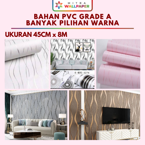 Wallpaper Stiker Walpaper Dinding Kamar Tidur Aesthetic Motif Gelombang Wave Klasik Coklat Krem Gold