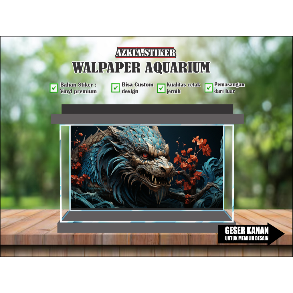 sticker skotlet wallpaper background hiasan aquarium belakang 3d naga custom