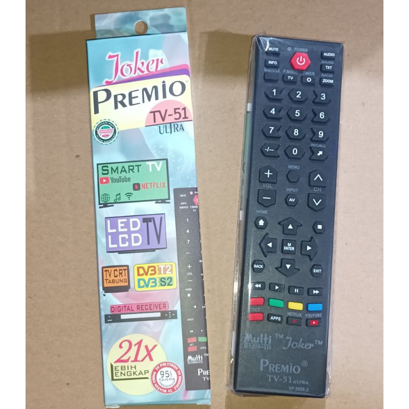 Remote TV-51 JOKER PREMIO / Remote TV Tabung / LCD / LED / SMART / RECEIVER Remote TV Universal