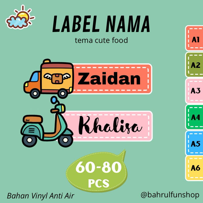 

60-80 pcs Stiker Label Nama Custom - Stiker Waterproof - Stiker Nama Transportasi