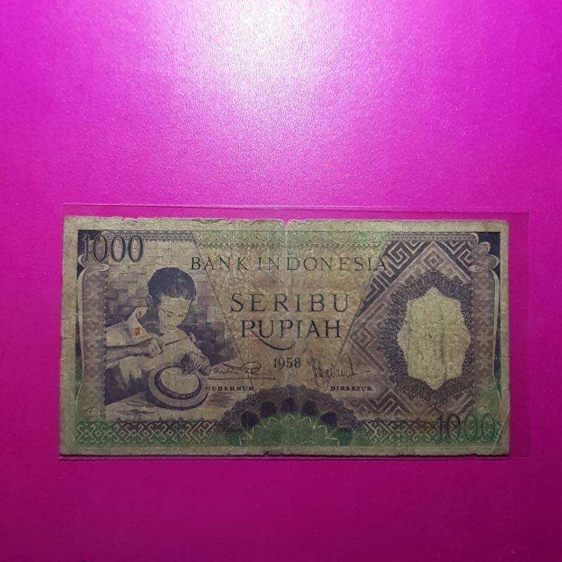 uang kuno 1000 rupiah pekerja 1958 hijau
