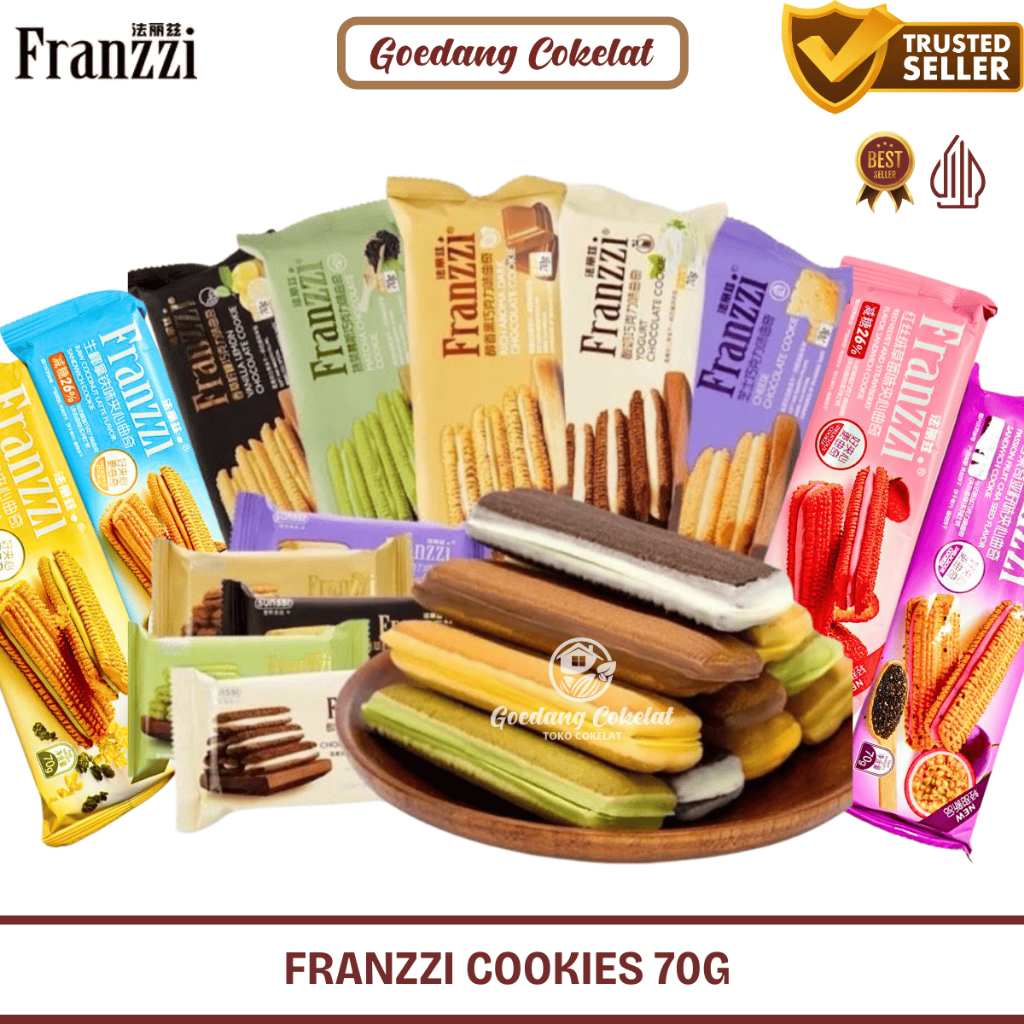 

Franzzi Cookies / Biskuit Sunssi Franzzi Rasa Matcha Cheese Dark Vanilla Lemon Yogurt Strawberry Red Velvet Aneka Rasa 70g