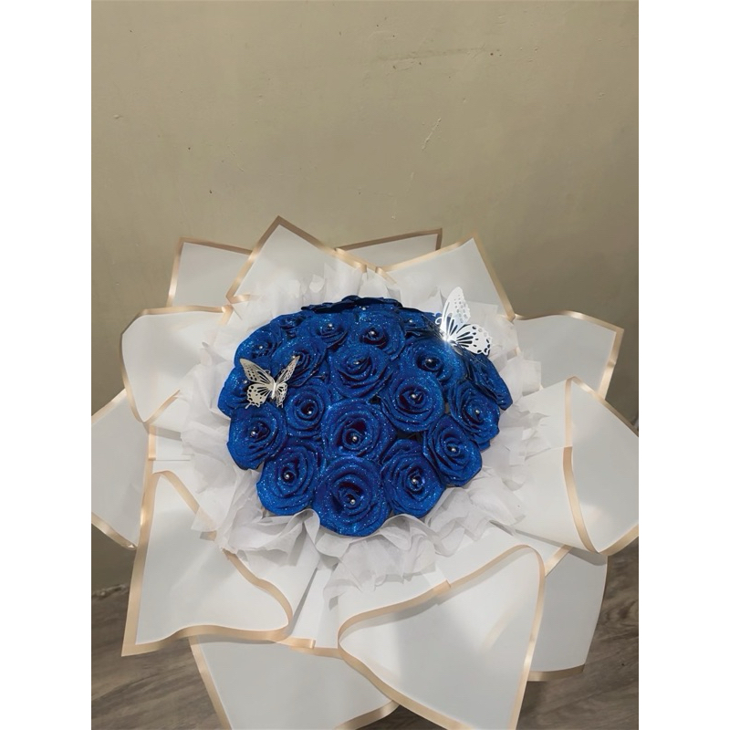 

Buket pita satin 25 tangkai white blue