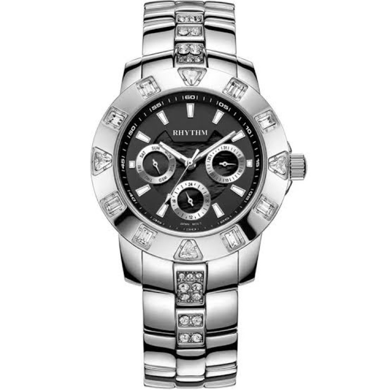Jam Tangan Wanita Original Rhythm Japan (F1101S02) Silver Black water resistance