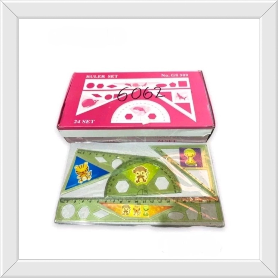 

penggaris 1 set 4pcs murah / mistar / jidar / penggaris busur siku siku segitiga / penggaris karakter / alat tulis