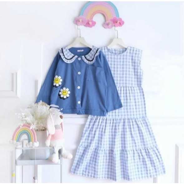 Bju Stelan Hari Raya Oneset Remaja Setcelan Tanggung 1Stel Baju Anakk Set Gamis 2In1 Setcel Tunik 2-