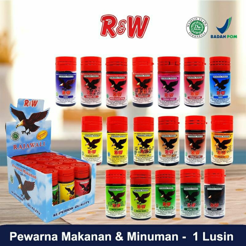 

Pewarna Makanan Minuman Kue Rajawali R&W RW 12,5 ml 1 Lusin