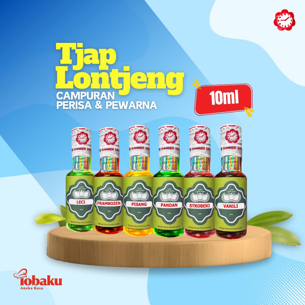 

Tjap Lontjeng Campuran Perisa & Pewarna 10ml : Vanili, Leci, Pisang, Pandan, Stroberi, Frambozen