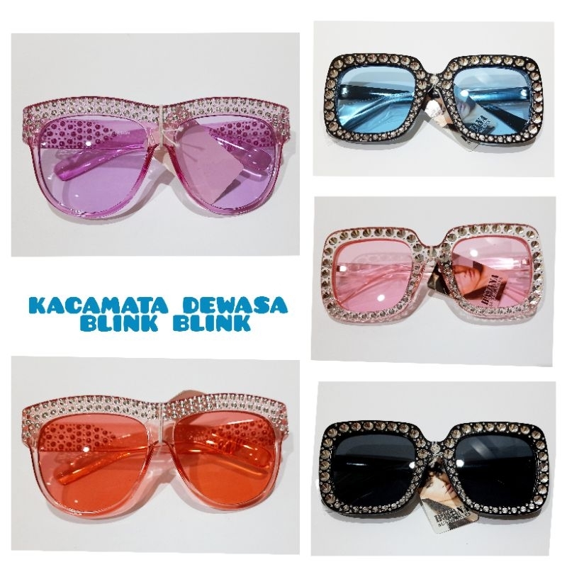 Kacamata fashion dewasa blink blink mewah berkilau pink hitam ungu merah biru bling bling besar jumb