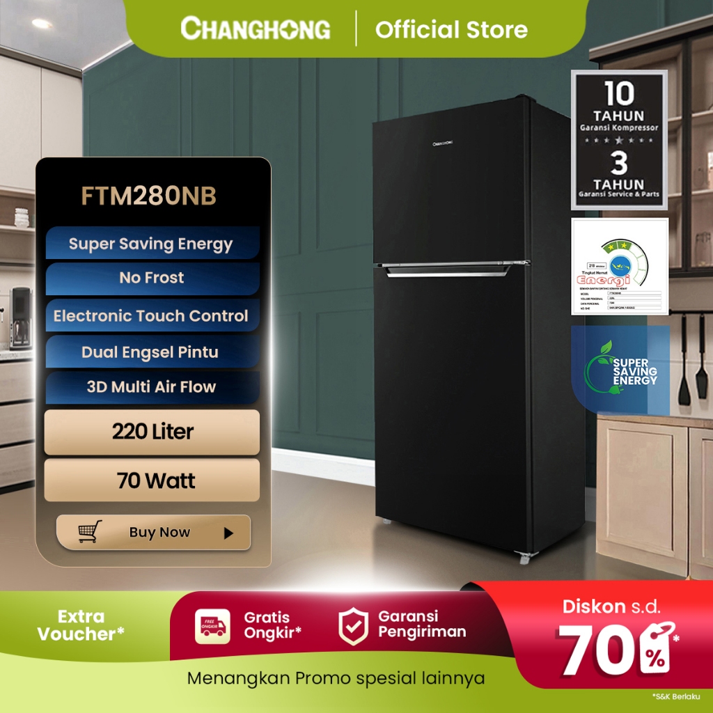 Changhong Kulkas 2 Pintu  (Refrigerator) Kulkas No Frost Tanpa Bunga Es Lemari Es Kapasitas 220 Lite