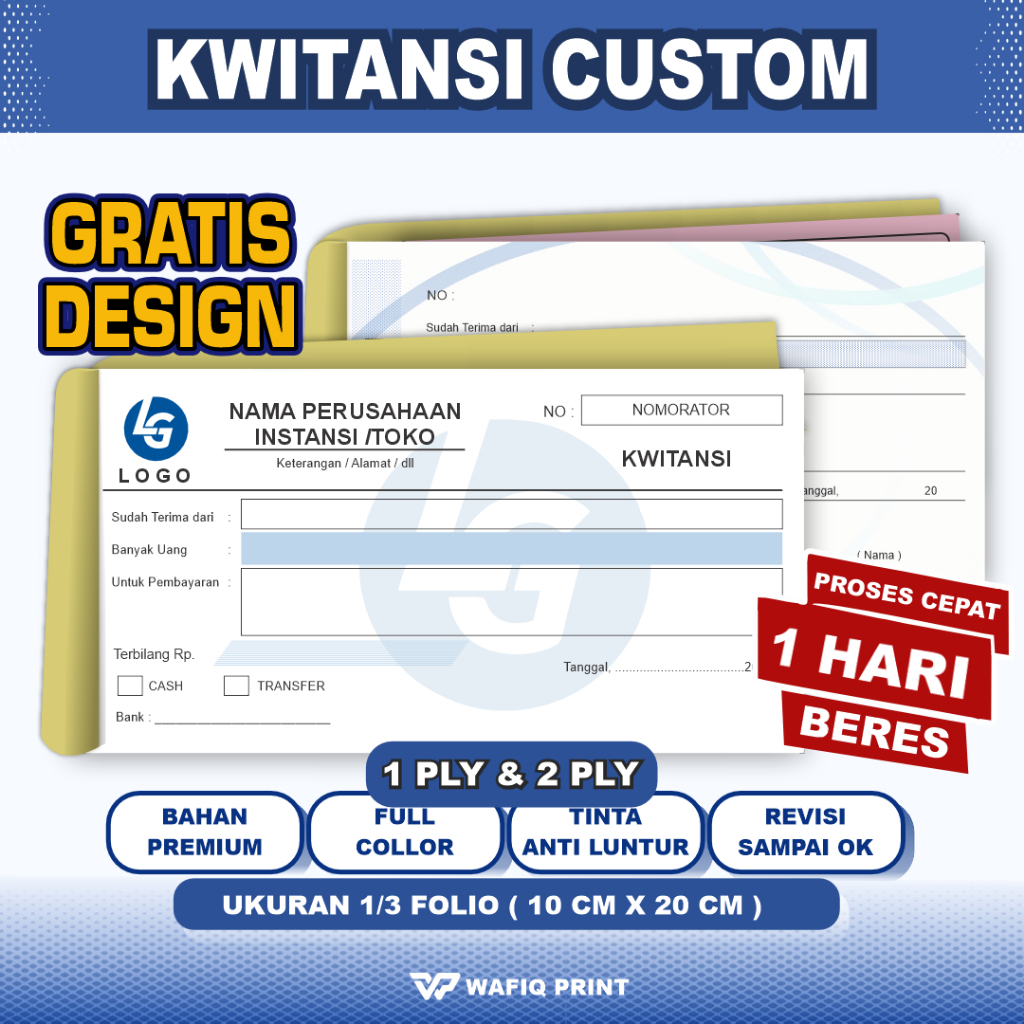 

Kwitansi Pembayaran Custom 2 ply / Rangkap 2 Ukuran 1/3 folio Full Warna Nama Instansi Sendiri