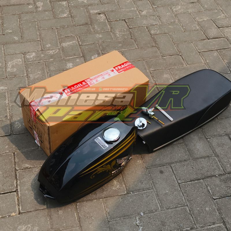 TANGKI SETT CB PRESS/ TANGKI HITAM BATIK SET KRAN BENSIN TIGER/ SET TUTUP TANGKI BULAT/ SET JOK DOWS