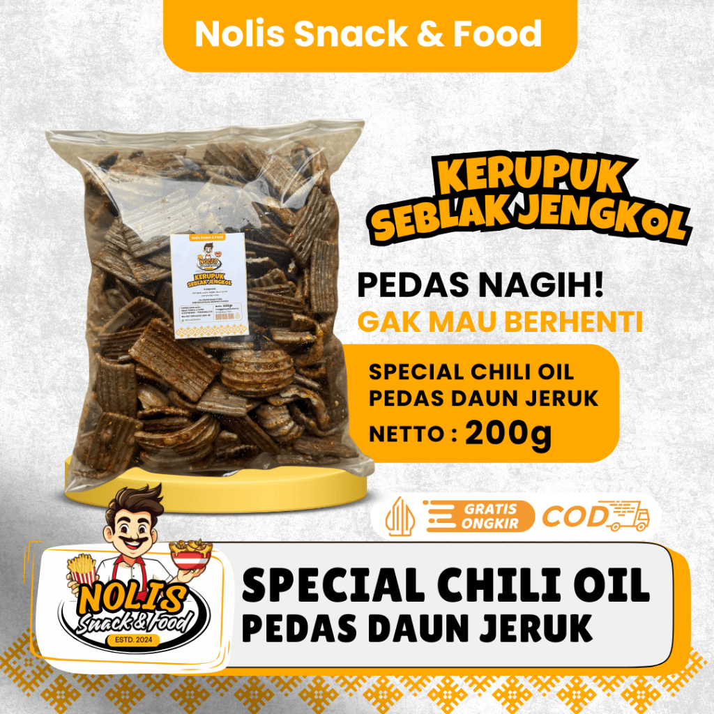 

Sebring Kerupuk Jengkol Special Chili Oil Pedas Daun Jeruk (200gram) //Seblak Sisir // Kerupuk Asbes