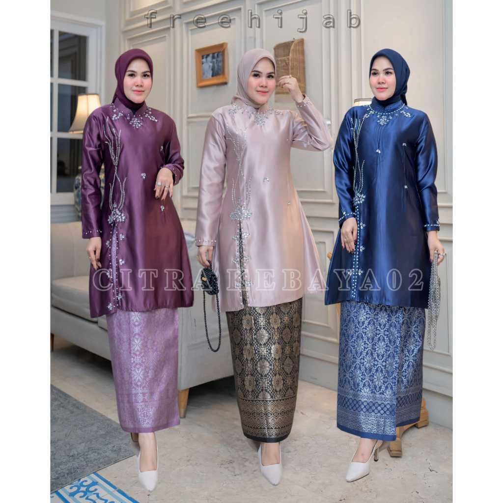 Promo Gratis Hijab..!! Set Terbaru Baju Kurung Melayu Kebaya Malaysia Belah Samping  Aksen Full Paye