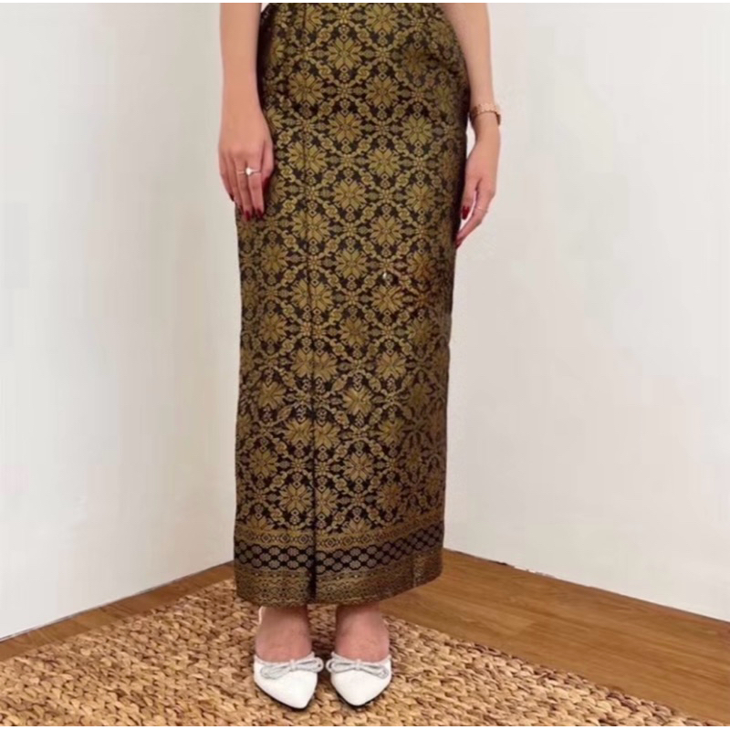 Rok Songket Span Jadi Pinggang Karet Rok Songket Wisuda Rok Kebaya Belah Rok Songket Silver Putih ab