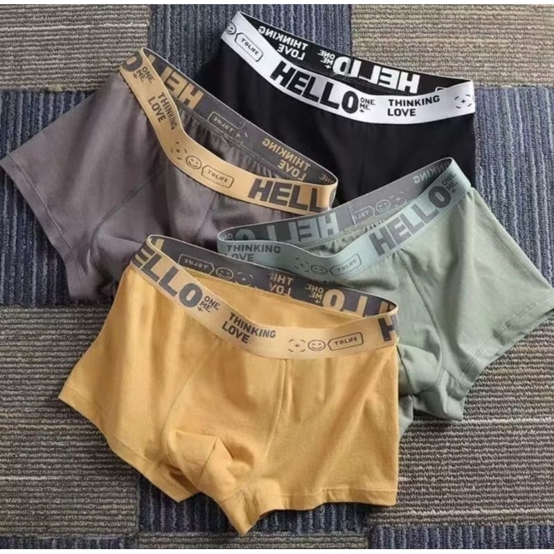 Paket Murah 6Pcs Boxer Pria Dewasa Jumbo Motif Hello On Me Tebal Nyaman Lembut Katun KY