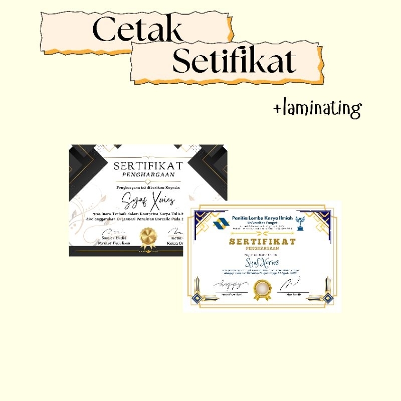 

[SYAF] Cetak Sertifikat Ukuran A4 include Laminating