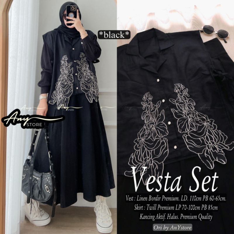 VESTA SET BY ANY STORE SET ROK TWILL PREMIUM VEST LINEN PREMIUM BORDIR SET ROK TWILL VEST LINEN BORD