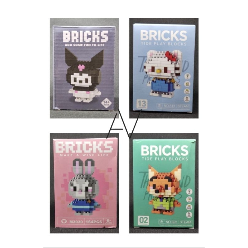 Bricks berbagai karakter (Hello Kitty, Kuromi, Zootopia)