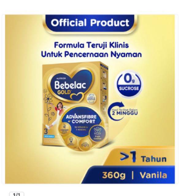 

Bebelac Gold 3 Vanila 360gr – Formula Teruji Klinis untuk Pencernaan Nyaman​